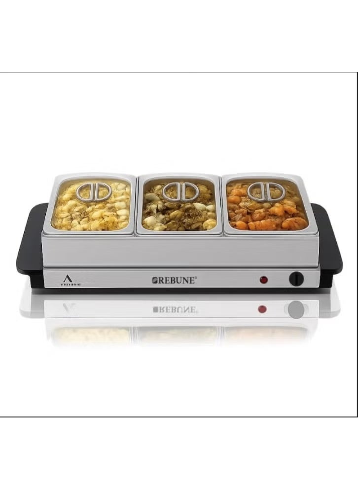 REBUNE Alpha Living 3x2.5 QT Food Warmer for Parties - Premium Buffet Server and Catering Supplies Display - Stainless Steel Electric With Temperature Control - Image 3